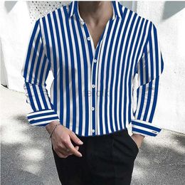 Men's Casual Shirts Mens formal shirt button lapel black and white red long sleeve striped collar wedding work clothing large size 6XL 24416