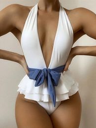 Women's Swimwear Dresses Woman Summer 2024 White Ruffle Sexy Fashion Short Skirt Swimsuit Bikini Feminine Bikinis One Piece