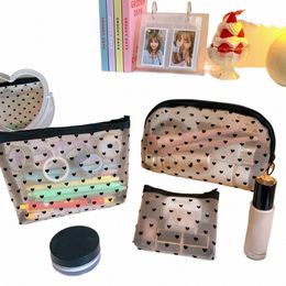 transparent Heart Mesh Storage Bags Women Necary Cosmetic Bag Travel Organizer Small Large Black Toiletry Bags Makeup Pouch d2z0#