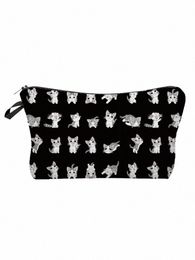 carto Cat Double Sided Printed Cosmetic Bag Women Makeup Bag Cute Storage Bags Ladies Toiletry Bag Black Portable Pencil Case P0HL#