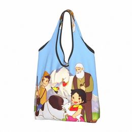recycling Heidi Peter And Grandpa Together Shop Bag Women Tote Portable Alps Mountain Goat Cartos Grocery Shopper s 65A0#