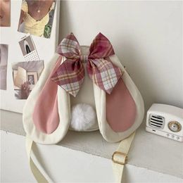Evening Bags Ears Kawaii For Women Sweet Bowknot Canvas Pearls Playful Casual Japanese Style Crossbags Purse And Handbgs