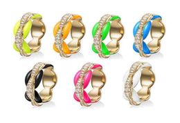 Colourful Neon Enamel Bands Gold Colour Clear CZ Coffee Beaded Engagement Eternity Band Stack Women Finger Ring9277632