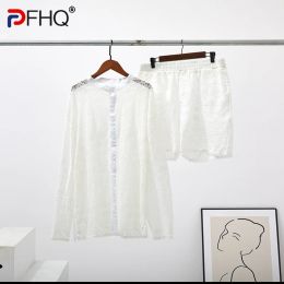 Shorts PFHQ 2023 Summer New Hollow Out Sexy Lace Shorts Shirt Sets Men's Fashion Suit Clothes Free Shipping Trendy Elegant Beach Cheap