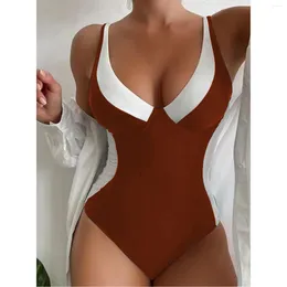 Women's Swimwear One Piece Swimsuits Women Sexy Elegant Sling Skinny Colour Contrast Bathing Suit Hawaiian Seaside Beach Swimsuit Mujer