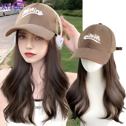 XIYUE Hat wig female long hair female fashion lazy slightly curly hair baseball cap wig full head cover 240407