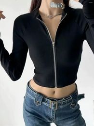 Women's T Shirts American Sports Style High Elastic Thread Comfortable Fabric Short Long Sleeve Finger Fit Design Bottoming Shirt Zipper