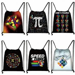 magic Cube Print Drawstring Bag Cubo Magico Storage Bags for Travel Math Formula Boys Girl School Backpack Kids Daypack Bookbag n7ky#