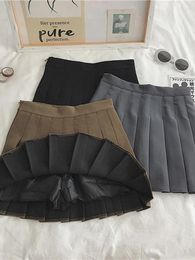 Skirts Women Clothing Autumn Winter 2024 Sexy High Waist Pleated Solid Leather Mini Skirt Female Bottoms Streetwear F123