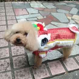 Dog Apparel Mane Costume Holiday Chinese Traditional Lion Hoodie For Cats & Small Dogs
