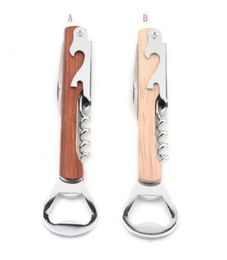 Stainless Steel wine opener Bar Products Wood Handle HandHeld Deluxe Bottles Openers Corkscrew Double Hinge Waiters Bottle tools 6417769