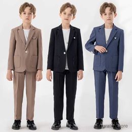 Suits Boys Graduation Ceremony Photograph Suit Children Jacket Pants Necklace 3PS Piano Party Dress Children Host Performance Costume