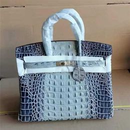 Bikns Handbag Handmade Leather Bag Crocodile Bone Pattern Female Messenger One Shoulder Cosmetic