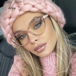 Sunglasses New Retro Cat Eye Glasses Frame Women Brand Vintage Trend Anti-blue Light Glasses Transparent Frame Myopia Eyeglasses gafas Y240416