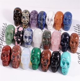 Party Decoration 1 Inch Crystal quarze Skull Sculpture Hand Carved Gemstone Statue Figurine Collectible Healing Reiki Halloween1385407