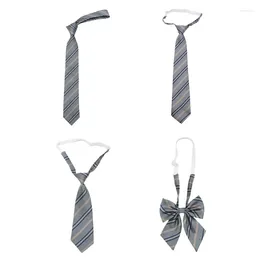 Bow Ties Grey Striped Neck Tie Bowknot Korean Japanese JK Bowtie Neckwear School Student Uniform Pre-Tied Adjustable Necktie