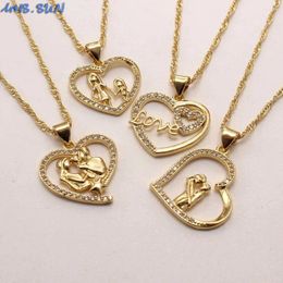 Chains MHS.SUN Mosaic Zircon Heart Pendants Necklace Mother's Day Gifts For Women Festival Chain Fashion Jewellery