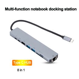 Hubs 8in1 USB C HUB Type C Splitter 4K Thunderbolt 3 Docking Station Laptop Adapter For Macbook Air M1 iPad Pro RJ45 HDMI Computer