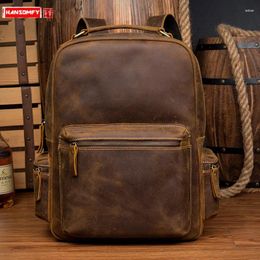 Backpack Vintage Crazy Horse Leather Men's Travel Backpacks First Layer Laptop Bag Large Capacity Shoulder Bags Male