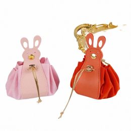 large Capacity Veet Drawstring Bag Korean Style PU Leather Carto Rabbit Ear Handbag Jewerly Packing Bag Wrist Bag z054#