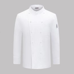 White chef jacket long sleeve coat Tshirt el uniform restaurant Bakery Breathable Cooking clothes 240412