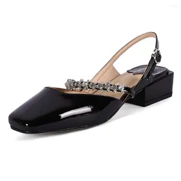 Sandals Leehmzay Size 33-42 Women Real Leather Sparkly Rhinestone Chunky Heels Shoes Summer 2024 Slingback Mary Jane Sandalias