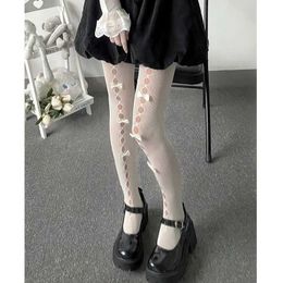 Sexy Socks JK Lolita Girls Thigh High Stockings Pantyhose Hollow Out Mesh Fishnet Tights Women Japanese Style Velvet Bow Kawaii Cute Tights 240416