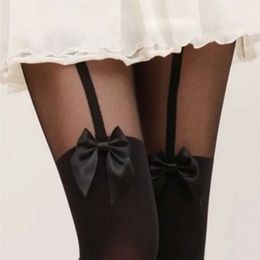 Sexy Socks Women Sexy Bow Suspenders Pantyhose Stockings Black Boot Velvet Elastic Soft Cotton Over Knee Tights 240416