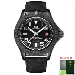 Wristwatches Automatic Watches For Men Mechanical Self Wind Black Bird Canvas Style Genuine Leather Date Luminous Luxury Reloj Hombre