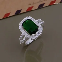 Cluster Rings Retro Elements Elegant JZ-AR707 Silver Colour Wholesale Fashion Jewellery Carefully Crafted Big Green Stone Behajvoa