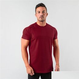 Men'S T-Shirts New Stylish Plain Tops Fitness Mens T Shirt Short Sleeve Muscle Joggers Bodybuilding Tshirt Male Gym Clothes Slim Fit T Dht3S