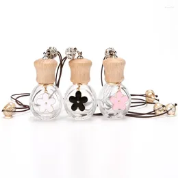 Storage Bottles 8ML Car Glass Perfume Bottle Pendant Empty Mini Refillable Packaging With Wooden Cap