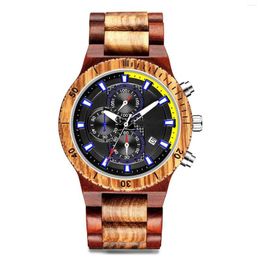 Wristwatches Men's Wooden Luminous Quartz Multi-function Display Small Seconds Sports Watch Holiday Gift For Men