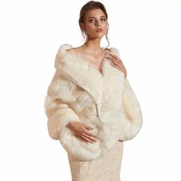 2023 Wedding Bolero Winter Bridal Shrug Faux Fur Shawls Women Wraps Jacket Party Coat Shawl White Cape Faux Fur Coat Fur Robe 7998#