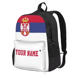 Backpack Custom Name Serbia Flag Polyester For Men Women Travel Bag Casual Students Hiking Camping