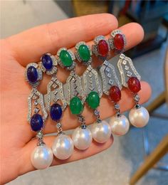 Dangle Chandelier European And American Wedding Fashion Temperament CZ Stone Pearl Earrings For Female Elegant Statement Long Ea7992326