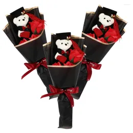 Decorative Flowers 3 Pcs Graduation Bouquet Soap Thank You Gifts Bear Flower Rose Box Plastic Her Stuffed Miss Thanks