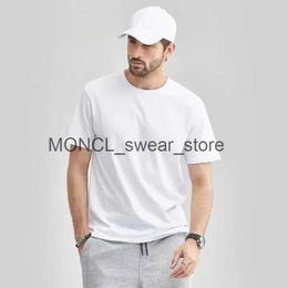 Men's T-Shirts Commercial cotton short sleeved T-shirt for mens round neck liquid ammonia silk summer business 80 loose solid Colour top H240416