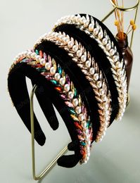 Vintage Multi Color Crystal Leaf Headband for Woman Elegant Simulated Pearl Hair Hoop Woman Wedding Party Hair Accessory7157502