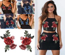 20pcs Flower Patches Big Stickers Embroidery 3D Red Rose DIY Embroidered Roses Floral Collar Sew Patch Sticker Applique Badge8981103