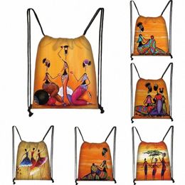 black Art African Girl Print Drawstring Bag Women Fi Storage Bags Student Africa Latin America Girl Backpack Bookbag e682#