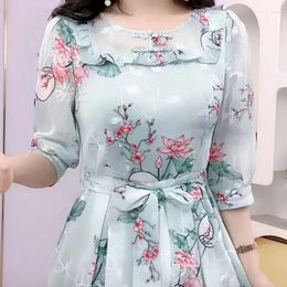 Casual Dresses 2024 Spring/Summer With Fragmented Flowers Women's Belly Covering And Meat Extra Large Size Small Fragra