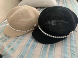 Berets 202403-shi Ins Chic Summer Big Pearl Buttons Lady Octagonal Hat Women Leisure Visors Cap