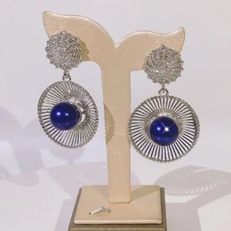 Dangle Earrings Zhuerrui Fashion Silver Hollow With Blue Stone For Women Gold Plated Jewels Set Wholesale E0129