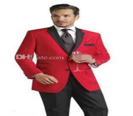 2018 Custom Design Two Buttons Red Groom Tuxedos Black Notch Lapel Man Groomsmen Men Wedding Suits JacketPantsGirdleTie1602049