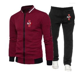 Men's Tracksuits N7 Effect Spring And Autumn Zipper Round Neck Sportswear Jacket Trousers Slim Suit