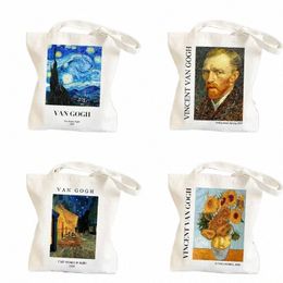 vintage Van Gogh Art Shop Bags For Women Shopper Eco Canvas Large Capacity Reuseable Tote Bag Supermarket Storage Handbags J8Cv#