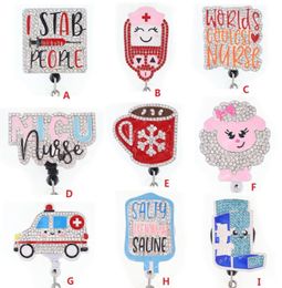 Fashion Key Rings Medical NICU Ambulance Doctor Alloy Rhinestone Retractable ID Badge Holder Reel For Nurse Gift Decoration3256116