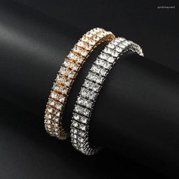 Link Bracelets 2 Row Tennis Bracelet Iced Out Bling Rhinestone Silver Gold Plated Wrist Chain Hip Hop Jewellery For Men Women Gifts