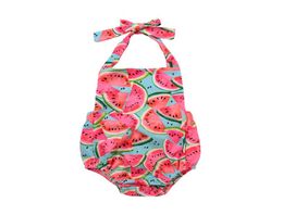 Mikrdoo Summer Cute Watermelon Rompers Newborn Baby Girls Sleeveless Backless Halter Romper Jumpsuit Cotton Sunsuit Outfit 024M4404129